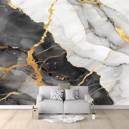 Fototapete Marmor Grau Weiß 250x175 cm 3D Vliestapete Wandbild, Mustertapete Moderne Wandtapete, Wohnzimmer Schlafzimmer Kinderzimmer Büro Flur Wanddeko