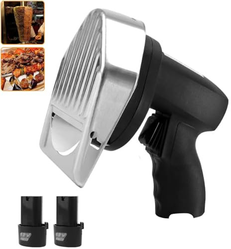 Coltello Elettrico per Kebab Senza Fili, affettatrice per Carne con Coltello Gyro, Coltello Shawarma Portatile in Acciaio Inossidabile, con 2 Lame per affettare Kebab Turco, Spessore 1-3 Pollici, p