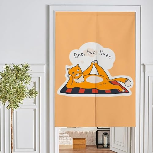 Türvorhang Orange Cat Stripe Küchenvorhänge Polyester Raumteiler Vorhang Waschbar Vorhänge Kurz Küchenvorhang Langlebig Fliegenvorhang Terrassentür tür Vorhang Verdickung Vorhang Tür 80x200cm