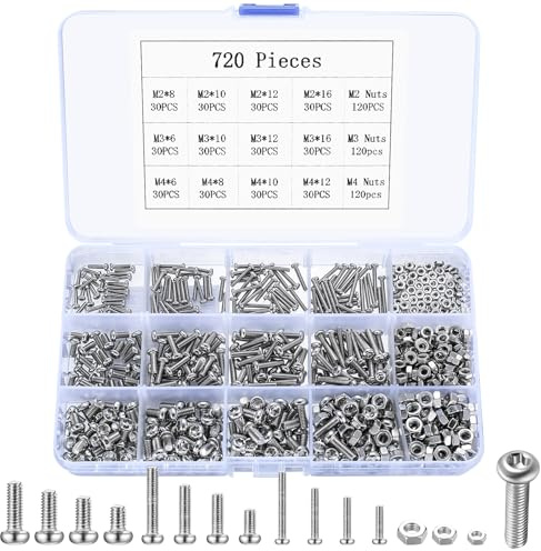 M2 M3 M4 Bolts and Nuts Set, 720 Pcs Metric Torx Drive Round Head Screws Bolts Set, Nuts and Bolts Set, Pan Head Machine Screws and Nuts Assortment Kit for Home Bicycle Motorcycle Repair (720)