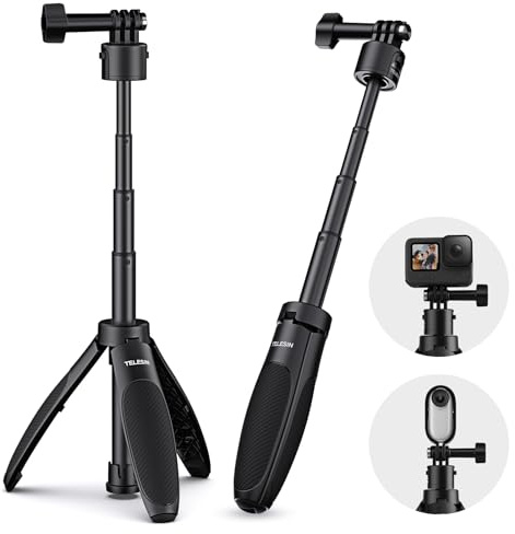 TELESIN° Mini perche à selfie extensible à dégagement rapide pour Insta360, DJI Osmo Action 5 Pro/4/3, Hero 13 12, mini trépied pour iPhone et Android, perche à selfie portable pour vlogging
