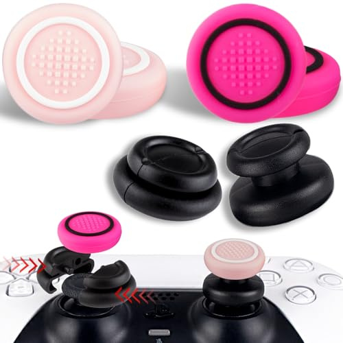 PlayRealm 2 x Daumenstick-Verlängerung und Daumengriff für PS5- und PS4-Controller (pink)