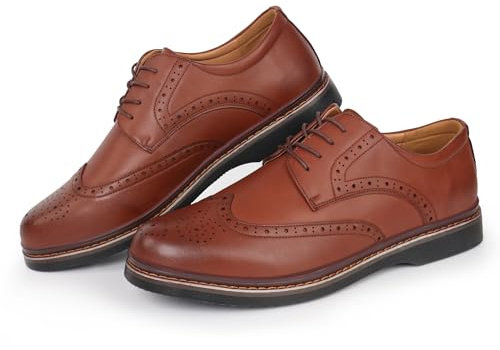 Hawkwell Herren-Halbschuhe mit Flügelkappe, Brogue-Schuhe, Übergröße, EU-Größe 47, 48, 49, 50, 51, braunes PU, EU 50