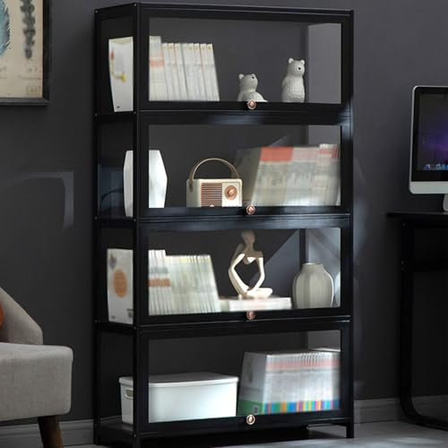 Mixtric Bibliothèque Et Étagère pour Enfants, Étagères De Rangement avec Porte en Acrylique, Organiseurs De Jouets De Collection Et Étagère De Présentation,Four Floors,70cm