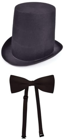 labreeze Stovepipe Top Hat with Black Bow Tie – Classic Victorian Fancy Dress Costume Accessories for Adults