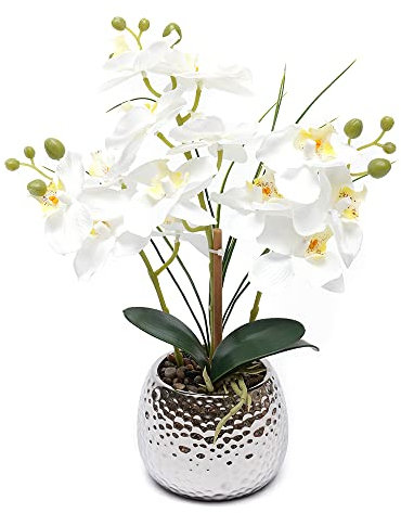 WDRENTOOL 39cm Künstliche Orchidee Kunstblumen Kunstpflanze Gesteck Pflanzen mit Topf, Kunstorchidee Phalaenopsis, Kunstpflanze Phalaenopsis Weiß Blumen Deko