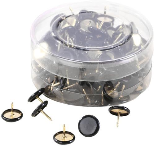 100 pcs de Pouce, punaises à tête Plate avec boîte de Rangement, épingles poussées réutilisables pour Babillard, plaquette liège, Carte Bureau et Mur..