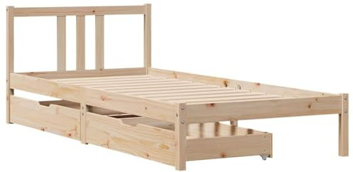 vidaXL Massivholzbett, Holzbett Bett mit Schubladen, Bettgestell Bettrahmen mit Lattenrost, Einzelbett für Schlafzimmer, 90x190cm Massivholz Kiefer
