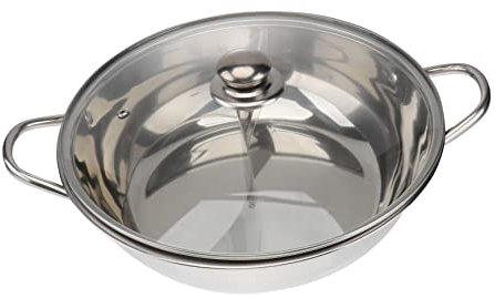 FONDOTIN Edelstahl Hot Pot Mit Trennwand Multifunktional Geeignet Für Induktions Gaskochfelder Mit Gehärtetem Glasdeckel Für Familienfeiern Und Hot Pot Restaurants