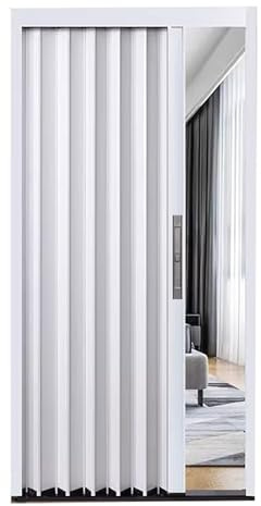 203cm Tall Accordion Folding Door – BiFolding Internal Aluminum Door SpaceSaving Retractable Barn Door with Lock & Key White Frame 58x80in/146x203cm for Kitchen & Bathroom