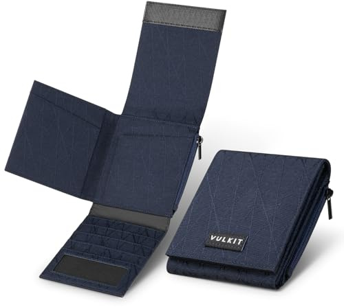 VULKIT Herrplånbok RFID-blockerande korthållare kardborrstängning flerfaldig kreativ magisk plånbok, klaff, lätt vikt, för 20+ kort, kontanter, mynt, Airtag, BLÅ, NO, Herrplånbok