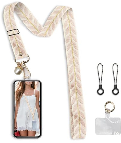 Voarge Lanière pour téléphone portable, Dragonne Telephone Cou et Poignet Cordon Coque Téléphone Bandoulière Réglable avec 2 Patchs pour Smartphones Appareil photo ,Rose