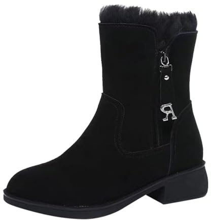 Stivali invernali da donna, imbottiti, caldi, invernali, invernali, in pelle scamosciata, da cowboy, da equitazione, da trekking, Nero , 36 EU