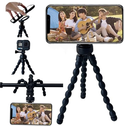 Ysnzaq Magnético Mini Trípode para iPhone & Cámara de acción BZY Negro | Mini Trípode para Movil, Magnético Flexible Tripode, Rotación De 360° Pulpo Soporte Trípode