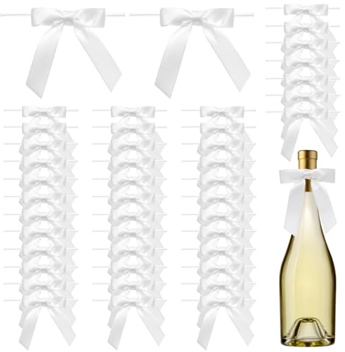 QWORK® 50 Stück Geschenkschleifen, 6.3 cm weiße Satinschleifen mit Drehverschluss, Geschenkverzierungen für Hochzeit, Geburtstag, Weihnachten & mehr