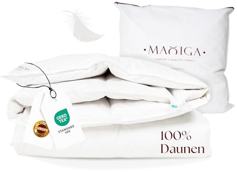 maxiga Reine Daunendecke Winter - 100% DAUNEN, 200x220 cm, extra warm 2000g Füllgewicht, atmungsaktiv, Oeko-TEX Zertifiziert, Allergiker geeignet, hochwertige Baumwollhülle