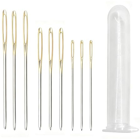 Juego de 9 agujas grandes de ojo romo, agujas de zurcir para lana, costura, tejer, tapiz, manualidades de hilo, aguja de coser a mano, ojo grande para proyectos de ganchillo y bricolaje