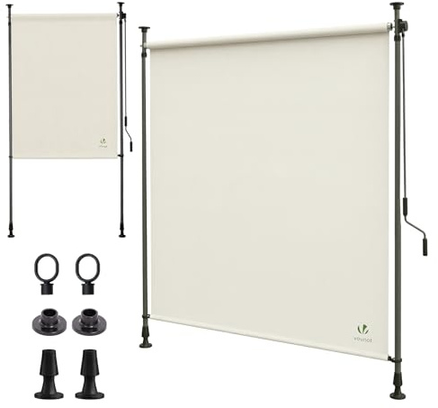 VOUNOT® Tenda da Sole Verticale 150 x 310 cm Senza Fori con Manovella, Tenda Estensibile da Esterno Protezione Solare UV e Resistente alle Intemperie per Balcone, Terrazza e Giardino, Beige