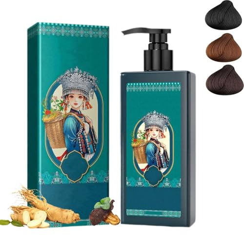 Haarfarbe auf Pflanzenbasis für die Grauabdeckung, natürliches pflanzliches Bio-Haarfärbemittel, sanfte, lang anhaltende Farbe, nährendes Haarfärbeshampoo, für Männer & Frauen (Dunkelbraun)