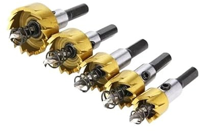 Jeu de 5 forets à noyau HSS revêtus titane 16, 18, 20, 25 et 30 mm for le perçage du bois métal avec outils électriques(Hole Saw Gold 5pcs)