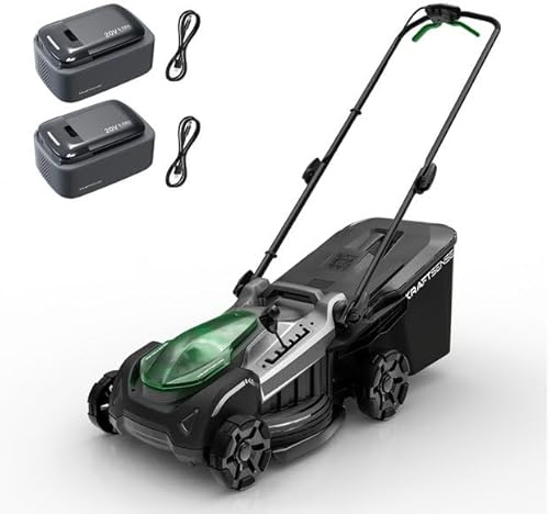 43cm 40V Bürstenloser Akku Rasenmäher Kabellos | 2×20V 5,0Ah Akkus, Brushless-Motor, 6-fache Höhenverstellung(25mm-75mm), 50L Fangkorb, 2 Ladekabel & 2 Ersatzmesser
