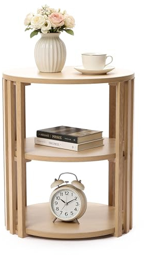 Hometopia Beistelltisch Rund Holz, 3-stufiger Runder Beistelltisch mit Stauraum, Kleiner Couchtisch Nachttisch Kleiner Tisch Sofatisch für Wohnzimmer Schlafzimmer Balkon