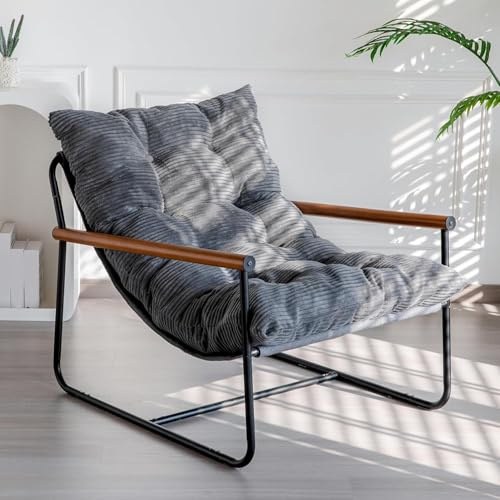 MAXYOYO Modern Accent Chair,Comfy Armchair for Living Room Lounge Chairs with Sturdy Metal Frame Wood Armrest Reading Chair Occasional Chairs with Soft Cushion For Bedroom Balcony Porch