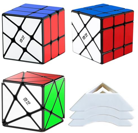 Oostifun Puzzle Sets Black Patch-Pack of 3 (Include 3x3 Fluctuation Angle S Cube, Windmill S Cubes 2x3 Shape Mod, Fisher S 3x3x3 Shape Twisty Puzzles) with three small tripods