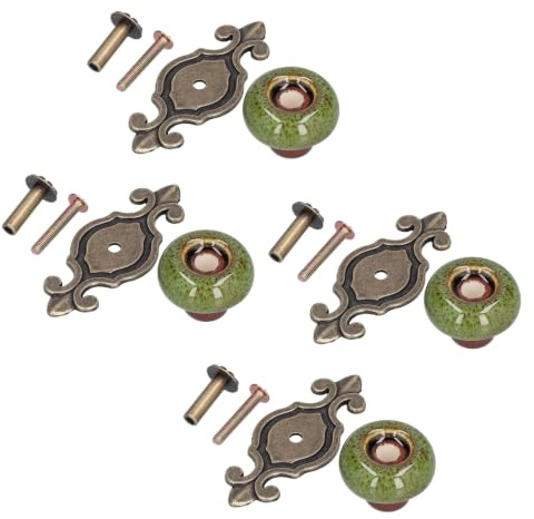 Omabeta Juego de Manijas para Puerta y Cajón de Gabinete de Aleación de Zinc con Diseño Exquisito para Estilo de Muebles para el Hogar, 4 Piezas, 2,87 Pulgadas de Largo (1901 verde antiguo estampado