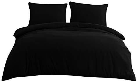 QZY Bettwäsche 200x200 cm Super Weiche 100% gebürstetes Mikrofaser mit Einer Qualität von 110 g/m²,2 Kopfkissenbezug 80x80 cm Schwarz