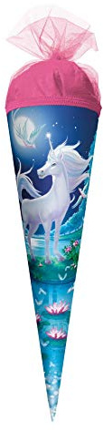 ROTH Geschenk-Schultüte klein Mondschein-Einhorn 50 cm - rund Tüllverschluss - Zuckertüte