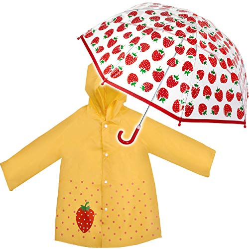 alles-meine.de GmbH 2 TLG. Set: Regenschirm + Regenjacke - Erdbeere - Kinderschirm - Ø 76 cm - durchsichtig & durchscheinend - transparent - Regencape - Kinder - 2 bis 6 Jahre - ..