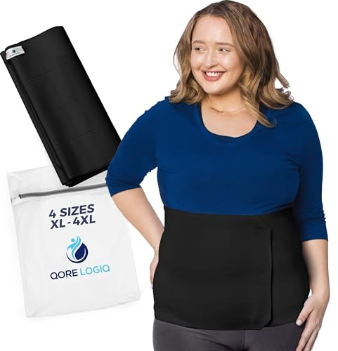 QORE LOGIQ Plus Size Abdominal Binder Post Surgery - C Section Belly Binder, Postpartum Belly Band, Adjustable 12 Compression Wrap for Stomach & Hernia Belt, Black 4XL (Black, XXXX-Large)