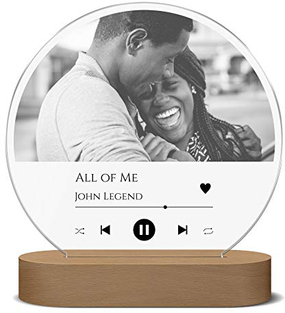 CHRISCK design Beleuchtetes Spotify Glas Bild Acryl | LED Song Cover Foto Nachtlicht | mit Song Titel, Interpret o. Namen | weiße LED Beleuchtung (dimmbar) | tolle Geschenkidee