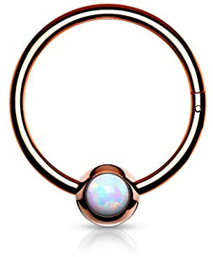 beyoutifulthings Piercing-Ring Opal-Front Universal-Piercing Ohr-Ring Nase Septum Ohr Daith Helix Klapp-Verschluss Roségold Opal-Weiß 1/10mm