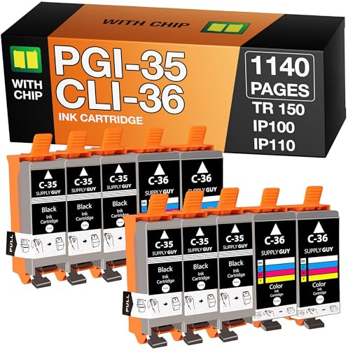Supply Guy PGI 35 CLI 36 Bläckpatroner för Canon PIXMA Multipack | TR150 iP110 iP100 BX110 MAXIFY mini260 mini320 ersätter Canon PGI-35 CLI-36 (10 patroner)