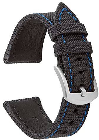 VintageTime Uhrenarmbänder – Canvas-Sportleder-gefüttertes Ersatzarmband | Edelstahlschnalle | Auswahl an Breite und Farben | 18 mm, 20 mm, 22 mm oder 24 mm Bänder, 22 mm, Leder Leder Segeltuch