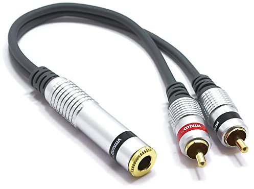 VITALCO 6.35 Female to RCA Audio Adapter 1/4 Jack Stereo TRS Socket to 2x RCA Phono Male Cable Adaptor