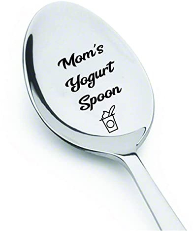 Mom's Yogurt Spoon | Mother's Day Gift For Mom From Daughter Son | Engraved Spoon | Yogurt Lovers Food Gifts For Mom Birthday Christmas Gift For Mom | Gift For Mom Who Have Everything | 7 Inch Spoon