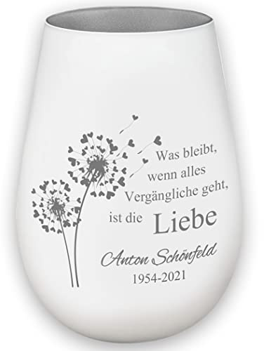 Trauerlicht - was bleibt wenn Alles Vergängliche geht - weiß/Silber - Gravur Namen und Datum - Gedenklicht Erinnerungslicht Grablicht Trauergeschenk