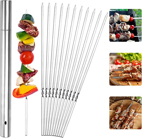 GIRAFEDA 24PCS Brochettes de Barbecue en Acier Inoxydable 304 Brochettes Barbecue de Kebab avec Tube de Rangement Portable Brochettes de Légumes Pics Brochettes à Viande pour Barbecue Kebab (35CM)