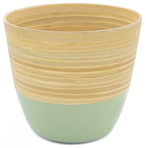 Dehaus® Handmade Bamboo Plant Pot - Large 22 x 21cm - Decorative Indoor Pots for House Plants, Flowers, Succulents & Herbs - Contemporary Planter, Wooden Planters in Blue, Sage Green, White, & Grey