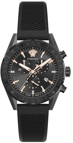 Versace Herren Armbanduhr V-Chrono 45 mm Chronograph, Datumsfenster Armband Silikon VEHB01019