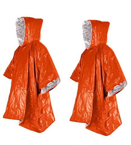 LINGJIONG 2 ponchos secours thermiques en - Ponchos pluie - Équipement survie - Équipement survie - Couverture d'extérieur pour randonnée, voyage, pêche - 100 x 130 cm
