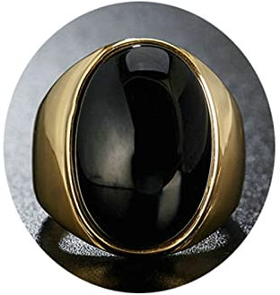 Stfery Herren Siegelring Klein, Man Ring Schwarzer ovaler Stein Ehering Verlobungsring zum Valentinstag Goldschwarz, 54 (17.2)