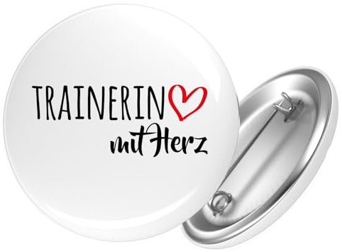 Huuraa Button Trainerin mit Herz Geschenk | 25mm Pin Accessoire rund mit Sicherheitsnadel Ansteckbutton Geschenkidee Anstecknadeln für Jacken Rucksäcke