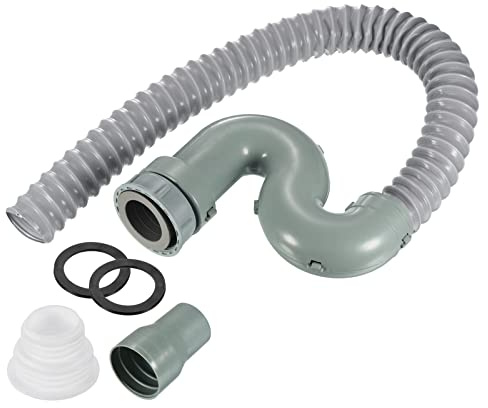 sourcing map Plastic Drain Pipe 80cm Expandable Tubing Wash Basin Flexible P-Trap Drainage Pipe for Kitchen Bathroom Restroom, Grey Pack of 1