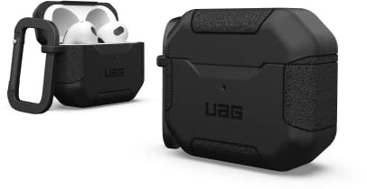 Urban Armor Gear Scout Case para Apple AirPods (3ª generación 2021) Funda [Compatible con Carga inalámbrica/Estado LED Visible, TPU Estructurado, mosquetón extraíble] Negro