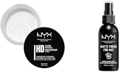 NYX Professional Make Up Finishing Powder Studio, Cipria Trasparente Opacizzante in Polvere Libera, Tonalità Translucent, Confezione da 1 & Setting Spray, Formula fissante leggera a lunga tenuta