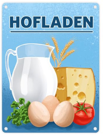 Hofladen Metallschild in 15x20 cm für den Bauernladen Blechschild für Landwirte die eigenen Hofverkauf betreiben Milch Eier Käse Gemüse Verkauf regionale Lebensmittel Bauern